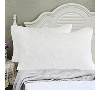 Brandream Set di 2 federe per cuscino in cotone damascato bianco trapuntato, misura standard, comode, morbide, decorative