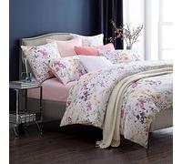 Brandream - Set di biancheria da letto king size con copripiumino floreale, 100% morbido e lussuoso cotone egiziano a 800 fili, 3 pezzi, stampa floreale, bianco, rosa, viola