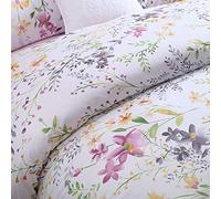 Brandream - Set di biancheria da letto king size con copripiumino floreale, 100% morbido e lussuoso cotone egiziano a 800 fili, 3 pezzi, stampa floreale, bianco, rosa, viola
