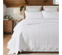 Brandream Set di trapunte bianche King Size Coverlet Set di biancheria da letto di lusso per fattoria 100% cotone Queen trapuntato copriletti 3 pezzi