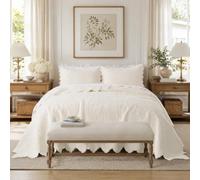 Brandream Set di trapunte per letto matrimoniale, in cotone, color crema e giallo burro, set di biancheria da letto con bordo smerlato, 3 pezzi