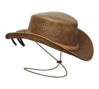 BRANDSLOCK Mens Vintage Grande Bordo del Cowboy Australiano di Stile Occidentale Bush Cappello con Chin Cord (Tan, XXL)
