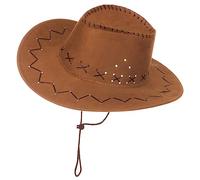 Brandsseller Cappello da cowboy, cappello western per uomo e donna, effetto pelle scamosciata, accessorio per carnevale e costume con sottogola, taglia unica, marrone chiaro
