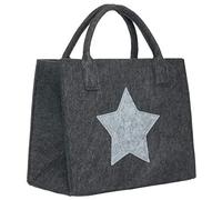 Brandsseller Cestino in feltro grigio 35x20x28 cm con manici - Borsa per la spesa, portalegna, giornali - Organizer per casa e salotto - Motivo stella - Robusto e decorativo