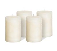 Brandsseller juego 4 velas de pilar rústicas 7x14 cm - parafina teñida en masa de larga duración - ideales para decoración de mesa, hogar, Navidad, bodas, fiestas y eventos - Crema