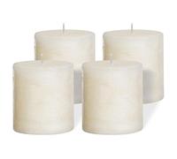 Brandsseller juego 4 velas de pilar rústicas 7x7,5 cm - parafina teñida en masa de larga duración - ideales para decoración de mesa, hogar, Navidad, bodas, fiestas y eventos - Crema