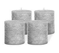 Brandsseller juego 4 velas de pilar rústicas 7x7,5 cm - parafina teñida en masa de larga duración - ideales para decoración de mesa, hogar, Navidad, bodas, fiestas y eventos - Gris