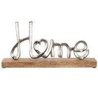 Brandsseller Scultura decorativa « Home » argento - 35 cm - Alluminio su base in legno di mango - Decorazione da tavolo, mensola o davanzale - Idea regalo elegante