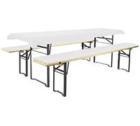 Brandsseller Set Birreria 3 Pezzi - 2 Cuscini Imbottiti per Panche 220x25 cm e 1 Tovaglia 240x70 cm - Ideale per Sagre, Giardino, Feste all’Aperto - Bianco
