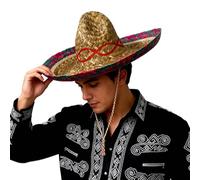 Brandsseller Sombrero di Paglia Ø 60 cm - Cappello Messicano Unisex - Cappello Estivo per Sole, Spiaggia, Carnevale e Feste - Naturale/Blu/Rosso