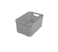 BranQ Home Essential - Cestino multifunzione universale, in rattan sintetico, misura M 10 l, in plastica PP senza BPA, 28,8 x 19,7 x 16,2 cm, colore: Grigio chiaro