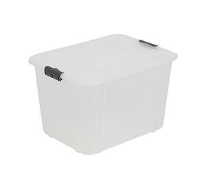 BranQ Home essential, Grande scatola portaoggetti resistente da 30 litri, con coperchio bloccato a clip, in plastica senza BPA, impilabile, ideale per garage e casa, 44,7 x 34 x 29,3 cm (lunghezza x