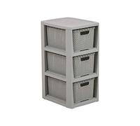 BranQ - Home essential - Scaffale in Rattan con 3 cestini, in plastica PP Senza BPA, 29,5 x 24 x 48,7 cm, Colore Grigio Chiaro