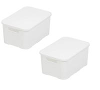 BranQ - Home essential Set di 2 cestini con coperchio in rattan, misura M, 10 l, in plastica PP senza BPA, 28,8 x 19,7 x 16,2 cm, 2 pezzi, 19 l