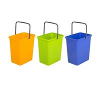 BranQ Home essential Set Universale di 3 cestini per Raccolta differenziata con Pratica Maniglia in Materiale BPA di Alta qualità, Giallo/Verde/Blu, plastica Carta, 17,5x26x29 cm (LxBxH)