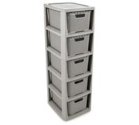BranQ - Home essential Scaffale in rattan con 5 cestini in plastica senza BPA, colore grigio chiaro, 29,5 x 24 x 80 cm