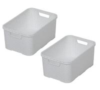 BranQ - Set di 2 cestini per la casa, stile rattan, misura L, da 19 litri, senza bisfenolo A (BPA), in polipropilene (PP), colore bianco, 38 x 27,8 x 18,5 cm, 2 pezzi