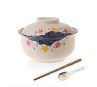 Braozaiw Ceramic Soup Bowl Set da 800 ml Ramen Bowl (bacchette cucchiaio), grandi ciotole giapponesi per noodle Bowls, set tradizionale asiatico, per udon, pasta, pho, soba (fiore)