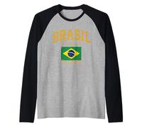 Brasil Rio De Janeiro Vintage Distressed Bandiera Maglia con Maniche Raglan