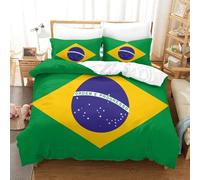 Brasile Copripiumino 3 Pezzi Set Copripiumino 3D Stampa Digitale Bandiera sudamericana E Federe Microfibra Morbido Con Cerniera Set Di Biancheria Da Letto Per Bambini Single（140x200cm）