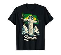 Brasile Cristo Redentor Statua e Bandiera Landmark Art Maglietta