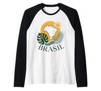 Brasile Tropicale Paese Mappa Sud America Maglia con Maniche Raglan