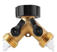 Brass 2 Way Hose Splitter - Metal Y Connector, Garden Spigot Adapter | Duals Outlet Hose Divider, Heavy Brass Body for Outdoor Watering, Indoor Plumbing, Rubinetto Control, Irrigazione Setup