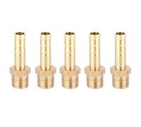Brass Barb Fitting Connector 5 - Piece Set | G1 / 8 Male Thread Pipe Joint for Pneumatic Water Oil Lines | 6mm 8mm 10mm Sizes, High Pressure & Temperature Tolerant (6mm)
