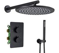 Brass Black Thermostatic Shower Set Bathroom Faucet Wall Mounted Shower Mixer Handheld Spray Sets With 10 Inch Rain Shower Head