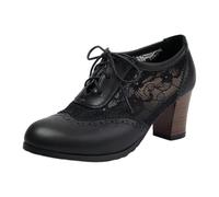 Brass Buckle Lace Heel for Classic Cutout Mary Jane Style with Ties And Subtle Punk Booty Elegant Everyday Dress Shoes (Black-B, 40)