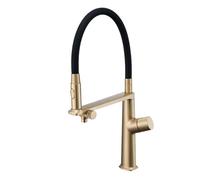 Brass Gun Grey Pull Out 2-Function Kitchen Faucet Single Handle Cold And Hot Water Pure Water Design Sink Tap(Brushed Gold,G1/2)