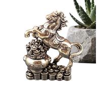 Brass Horse Figurine - Mini Retro Chinese Style Animal Sculpture for Good Fortune Décor, Collector Display Accent with Solid Metal Craftsmanship, Tea Pet Ornament for Bookcase Kitchen Window Sill