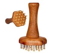 : Brass Meridian Brush, Ergonomic Massage Tool, Professional Scrubber Comb, Precision Therapeutic Design, Pressure Sandalwood Handle, 8,5 x 14 cm