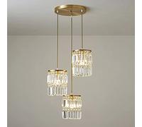 Brass Pendant Light Crystal Hanging Lamp Shade, Copper Drop Ceiling Lighting Fixture, Bedroom Bedside Living Room Kitchen Island Chandelier, E27 Socket