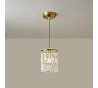 Brass Pendant Light Crystal Hanging Lamp Shade, Copper Drop Ceiling Lighting Fixture, Bedroom Bedside Living Room Kitchen Island Chandelier, E27 Socket