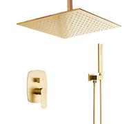 Brass per Bagno in Oro Spazzolato Ottone da soffitto Mistero a Pioggia Miscelatore Rubinetto della Combinato, Set Doccia di Lusso (12 Pollici)