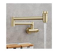 Brass Pot Filler Faucet Single Cold Water Kitchen Faucet Commercial Kitchen Sink Tap Folding Stretchable Double Joint Swing Arms Single Hole Two Handles Wall Mount Sink Faucets,Brushed Gold Heavy Duty