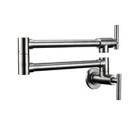 Brass Spin Piega Black Broyed Chrome Crome Rosa Oro montato a parete a doppio impugnatura Dual Kitchen Pot Rubinetti,Sicuro per l'acqua(Brushed Nickel)