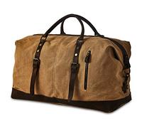 BRASS TACKS Leathercraft Borsone da Viaggio Uomo Donna in Tela Cerata e Pelle | Borsa Weekend Vintage Impermeabile, Grande Borsone Palestra e Sportivo con Tracolla