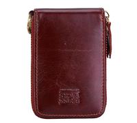 Brass Tacks Leathercraft Vintage Full Top Grain Pelle Portafoglio RFID Blocco Multi Card Case con Cerniera Tasca Portacarte per Uomini Donne Gift Box, Rosso, M, Vintage