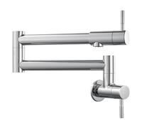 Brassqueen Rubinetto pieghevole per riempimento pentole, montaggio a parete, NPT, in acciaio inox, estensibile, con braccio oscillante a doppio snodo con foro singolo e due maniglie, moderno, cromato