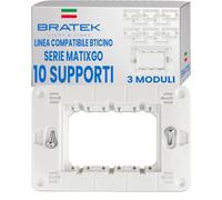 Bratek 10x Supporto 503 Compatibile con BTicino MatixGO | Supporto 3 Moduli per Placche e Frutti della Serie Matix Go - Sostituisce Telaio Portafrutti BTicino J4703 - Made in Europe