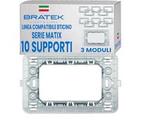 Bratek 10x Supporto 503 Compatibile con BTicino Supporto Matix 3 Moduli per Placche e Frutti della Serie Matix - Sostituisce Telaio Portafrutti BTicino 503SA - Made in Europe