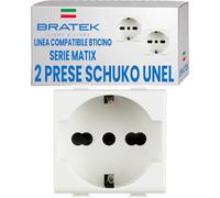 Bratek 2 Prese Schuko 2P+T 10/16A Compatibili BTicino Matix, Made in Europe