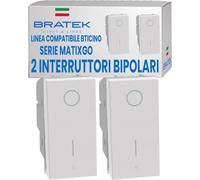 Bratek 2x Interruttore Bipolare 16A Compatibile BTicino MatixGo, Bianco | Sostituisce Interruttore Bipolare BTicino Matix Go JW4002 2P - Made in Europe, Illuminabile con LED Aggiuntivo Non Incluso
