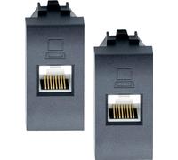 Bratek 2x Presa Ethernet da Muro Cat5e UTP Compatibile con Presa RJ45 Bticino Living Light e International Nera - Frutto Lan Muro x Supporti Livinglight e Living International, Sostituisce L4262C5E