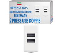 Bratek 2x Presa USB da Muro Doppia Compatibile BTicino Matix