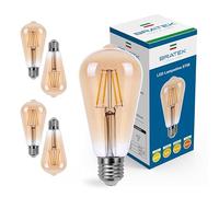 Bratek 4 Lampadine Vintage E27 Luce Calda 2700k Ambrata, 8w 800 Lumen - Lampadine Filamento Led E27 a Goccia Allungata ST 58 Trasparente Equivalente 90w a Incandescenza o 80w Alogena