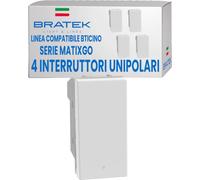 Bratek 4X Interruttore Unipolare Basculante Compatibile BTicino Matix GO | Interruttore Luce Muro Bianco, Sostituisce JW4001 x Supporti B Ticino MatixGo - Made in Europe, Illuminabile, LED Non Incluso