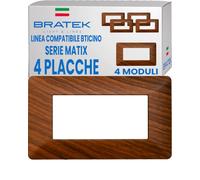 Bratek 4x Placca 4 Moduli Compatibile con Placche BTicino Matix